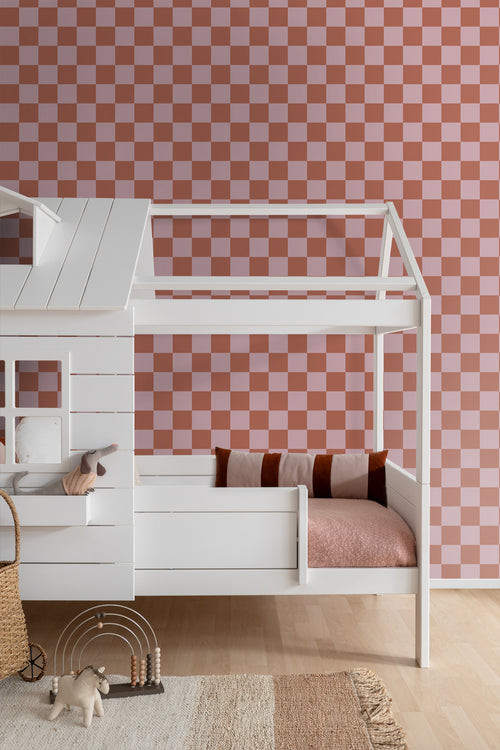 ESTAhome behang geblokt motief terracotta en oudroze - 50 x 900 cm - 131419 - vtwonen shop