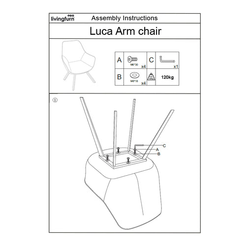 Livingfurn eetkamerstoel Luca - stof - 60x50x85 - Antraciet
