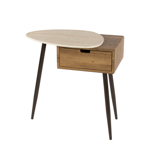 Giga Meubel Nachtkastje Travino Links - Hout/Travertin - 60x35x60cm - vtwonen shop