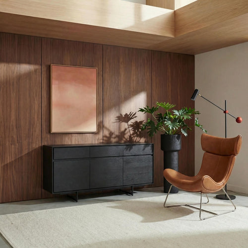 Furnhouse 3-deurs dressoir Tokyo - Zwart - MDF, zwart eikenfineer - 45x155x82