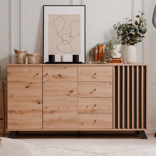 CALICOSY - Buffet 3 deuren en 4 laden LUBLIN - Eikenhouten - 40x160x85 cm