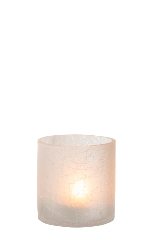 J-Line windlicht Cilinder Craquelé - glas - wit - medium - vtwonen shop