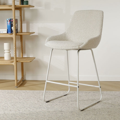 Nolon Nino-Isa Barkruk Bouclé Beige - Stof - Wit Onderstel - 75 cm - vtwonen shop