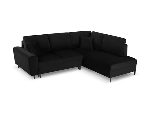 Cosmopolitan Design Converteerbare hoekbank rechts met opbergdoos Kyoto 5-zits, flueel, zwart - 194x243x88cm
