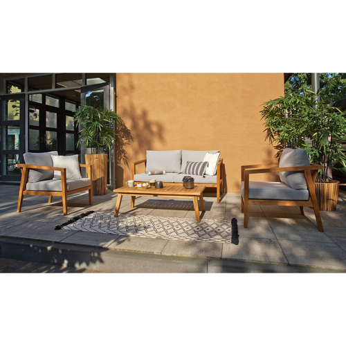 WOOOD loungeset buiten fauteuil/bank/tafel Lucca - Teak - Grijs - vtwonen shop