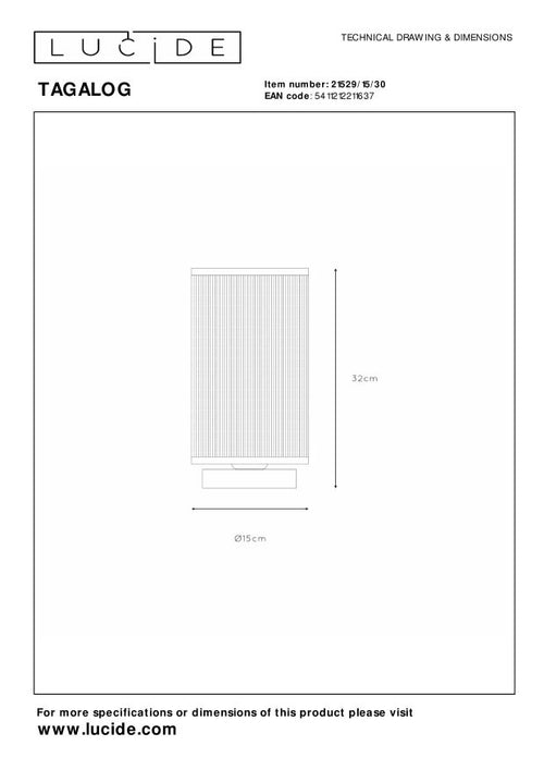 Lucide tafellamp TAGALOG - 1xE27 - Zwart - vtwonen shop