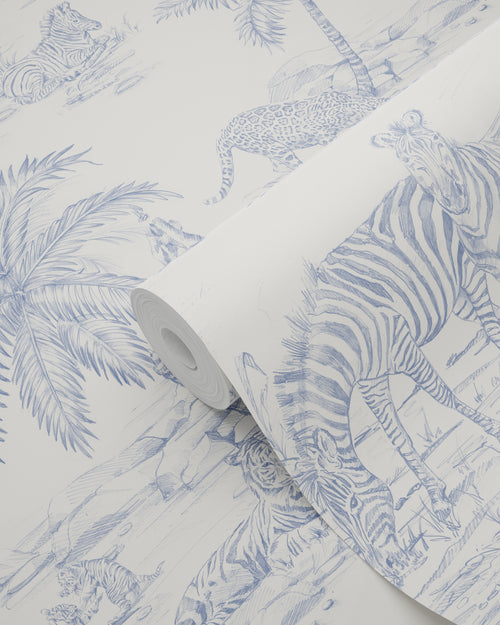 ESTAhome behang jungle dieren blauw en wit - 50 x 900 cm - 132121
