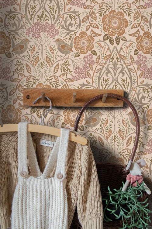 ESTAhome behang bloemen en vogels in art nouveau stijl terracotta 53 cm x 10.05 m 139567