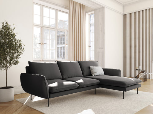 Cosmopolitan Design rechter hoekbank Vienna 5-zits, flueel, donkergrijs - 170x255x95cm