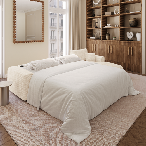 Premium Interiors - Rechthoekige hoekbank met snelle slaapfunctie COMO - corduroy beige 300cm