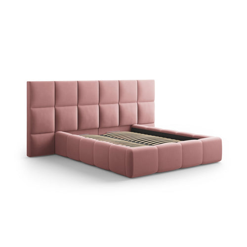 Cosmopolitan Design - Opbergbed met dubbel hoofdbord Livigno 200x200cm flueel roze - 230x350x125cm
