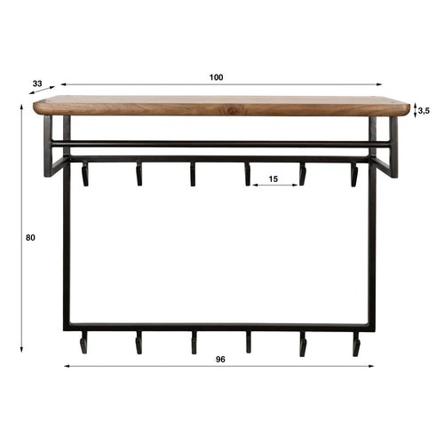 Giga Meubel Kapstok Edge Curve - Bruin Hout - 12 Haken - 100x33x80cm