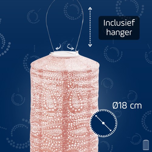Lumiz solar lampion - paisley cylinder - 18 cm - roze - vtwonen shop