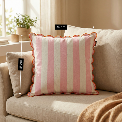 Mica Decorations Gestreept Sierkussen - Kussen met Kussenhoes - Woondecoratie Woonkamer - 45 x 45 x 10 cm - Katoen, Linnen, Polyester - Roze,