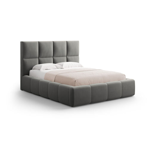Cosmopolitan Design - Opbergbed met hoofdeinde Livigno 200x140cm flueel lichtgrijs - 230x165x125cm