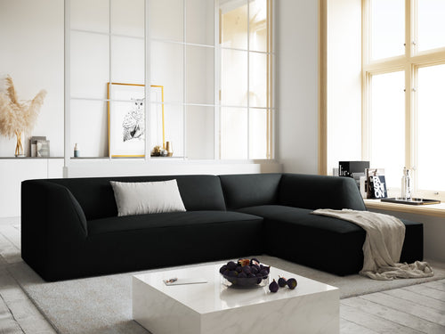 Micadoni rechter hoekbank Ruby 4-zits, ribfluwelen, zwart - 180x273x69cm
