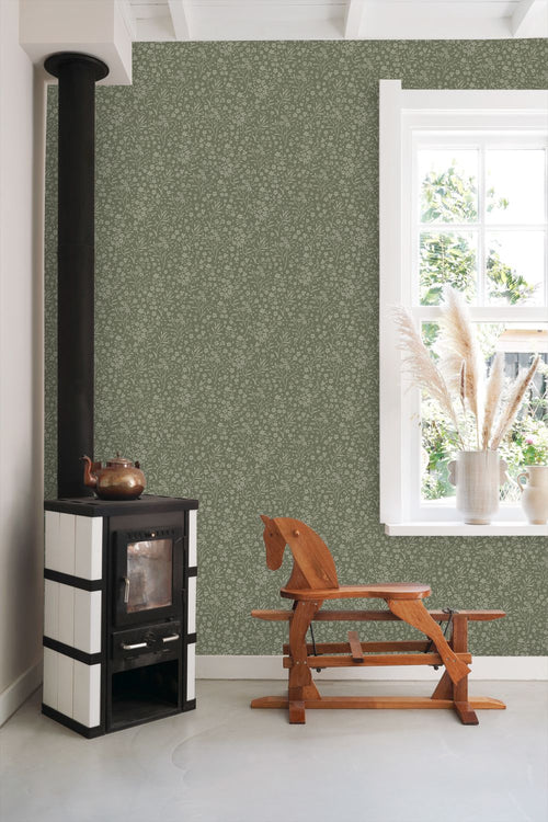 ESTAhome behang bloemetjes donkergroen - 50 x 900 cm - 131998