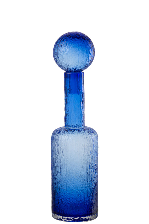 J-Line decoratie Fles Reliëf - glas - transparant/blauw - medium