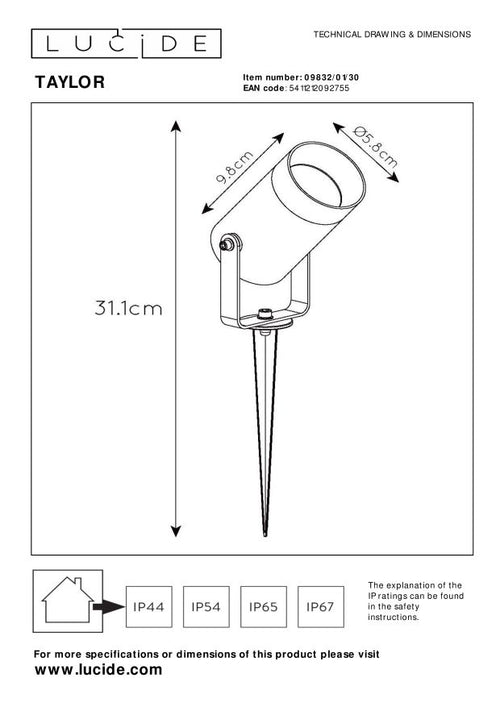 Lucide tuinspot TAYLOR - 1xGU10 - Zwart - vtwonen shop