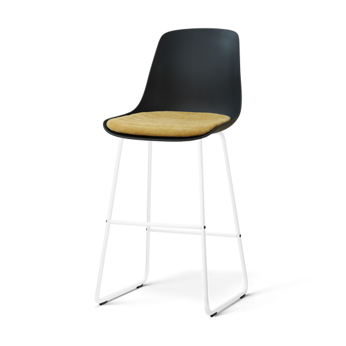 Nolon Nino-Liv barkruk zwart met warm oker zitkussen - wit onderstel - 75 cm - vtwonen shop