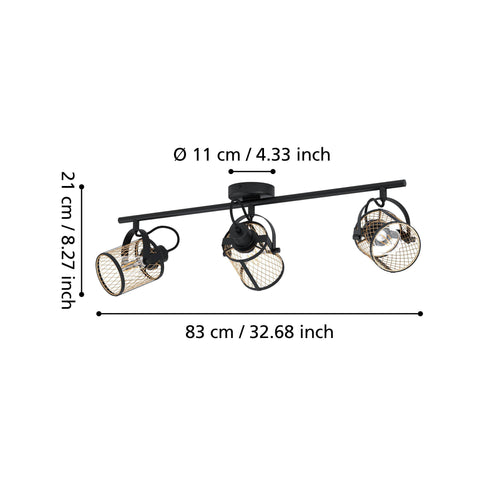 EGLO spot Dellow - e27 - 3 lichts - 83 cm - zwart/geelkoper - vtwonen shop