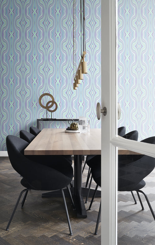 Origin Wallcoverings behang grafische lijnen turquoise en paars - 53 cm x 10,05 m - 347226 - vtwonen shop