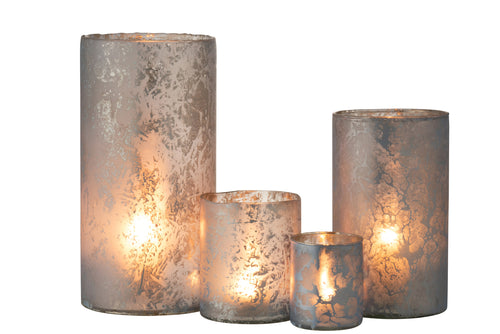 J-Line theelichthouder Rond - glas - sneeuwblauw - extra large - vtwonen shop