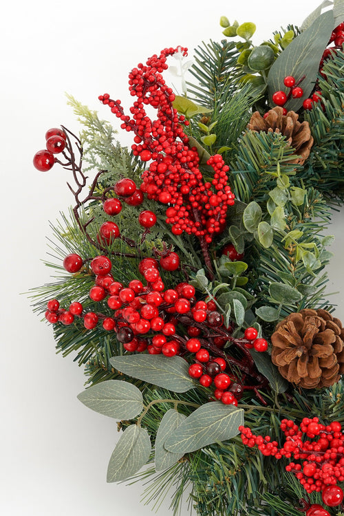 Mica Decorations Harvey Kerstkrans met Dennenappels - H12 x Ø50 cm - Rood