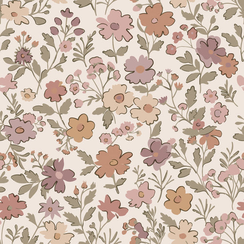 ESTAhome behang bloemetjes mauve paars, vergrijsd groen en terracotta - 53 cm x 10.05 m - 131328 - vtwonen shop