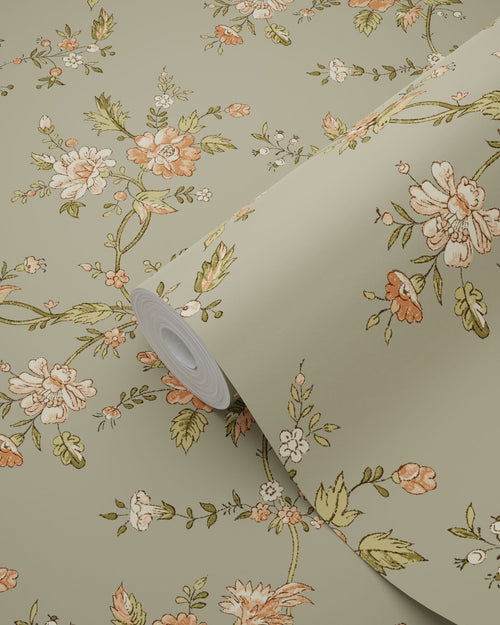 ESTAhome behang vintage bloemen groen - 50 x 900 cm - 132207