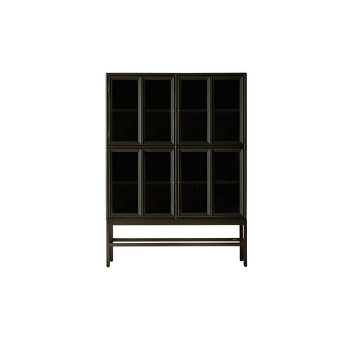 Tikamoon Vitrinebuffet van mindihout met glazen deuren op poten 120 cm - Zwart