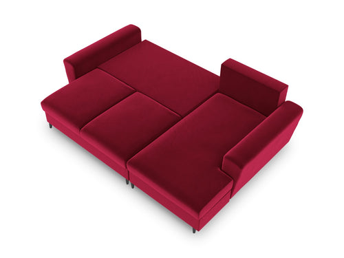 Cosmopolitan Design Converteerbare hoekbank rechts met opbergdoos Kyoto 4-zits, flueel, rood - 145x241x88cm