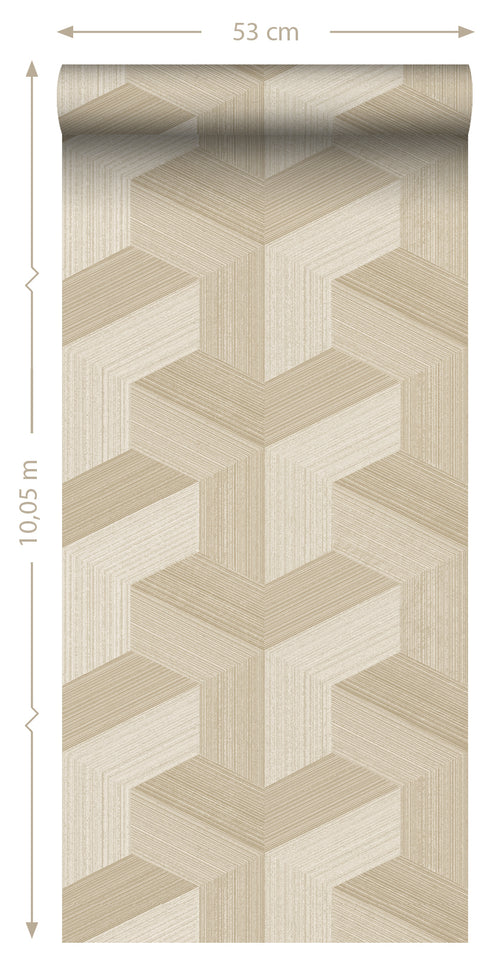 Origin Wallcoverings behang grafisch 3D motief beige - 53 cm x 10.05 m - 347949