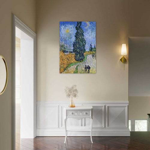 Artfulprints Poster met Lijst Vincent van Gogh - Landweg in de Provence bij nacht   - 50x70 cm - Blauw