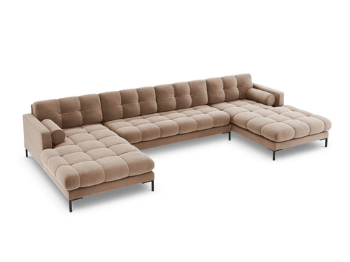 Cosmopolitan Design Panoramische bank Bali 7-zits, flueel, beige - 185x383x75cm