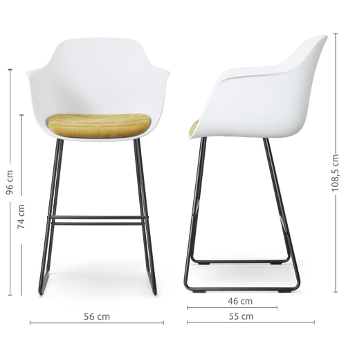 Nolon Nino-Liz barkruk wit met warm oker zitkussen - zwart onderstel - 75 cm