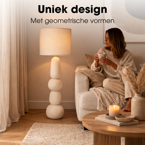 Mica Decorations Menko Vloerlamp Woonkamer - Lamp Decoratief met Lampenkap - Bureaulamp Tafellampen Woonkamer - 105 x ⌀38 cm - 60W E27 IP20 - Cream