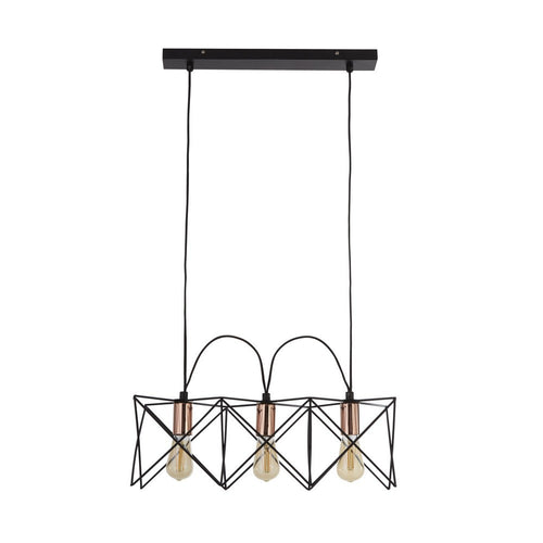 Searchlight ANTHEA - 3-lichts hanglamp met zwart frame en koperen details