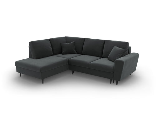 Cosmopolitan Design Uitklapbare hoekbank links met opbergdoos Kyoto 5-zits, flueel donkergrijs - 194x243x88cm