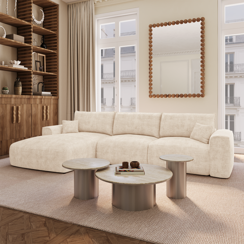 Premium Interiors - Linkerhoekbank met snelle uitklapfunctie COMO - corduroy beige 300cm