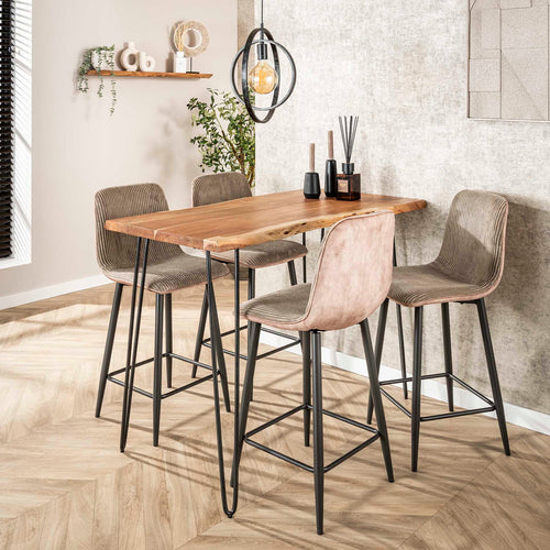 Giga Meubel Barstoel Rib Rock - Zand Ribstof - Zithoogte 67cm - Set van 2