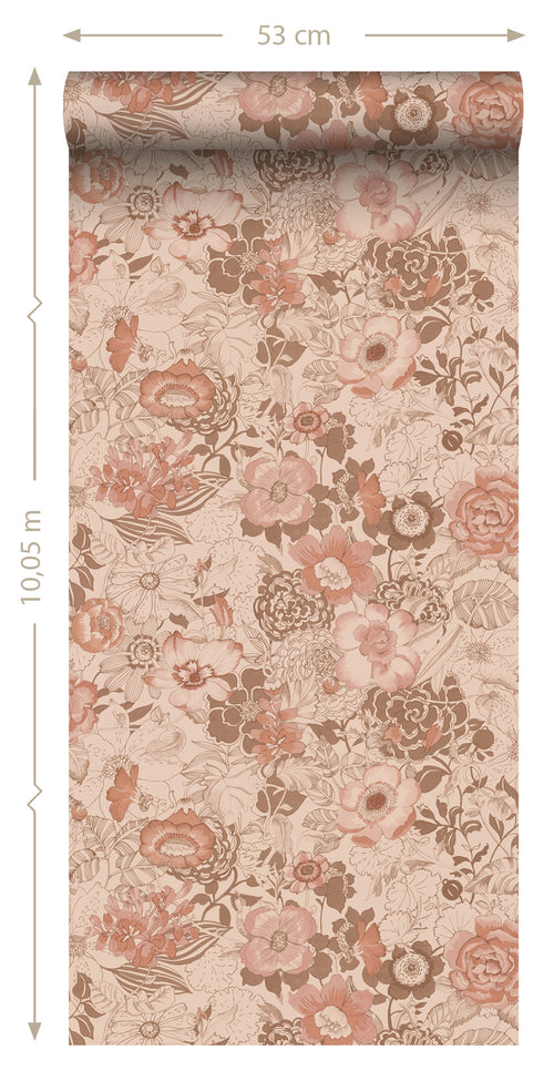 ESTAhome behang vintage bloemen terracotta roze - 53 cm x 10.05 m - 139766 - vtwonen shop
