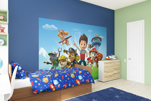 Sanders & Sanders fotobehang PAW patrol blauw, groen en rood - 252 x 182 cm - 600350