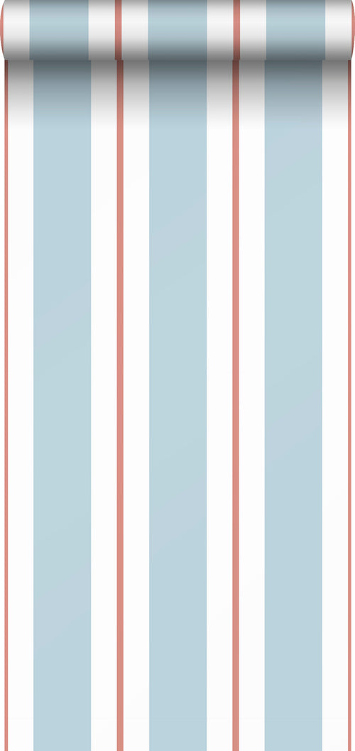 Sanders & Sanders behang strepen blauw en terracotta - 50 x 900 cm - 640311