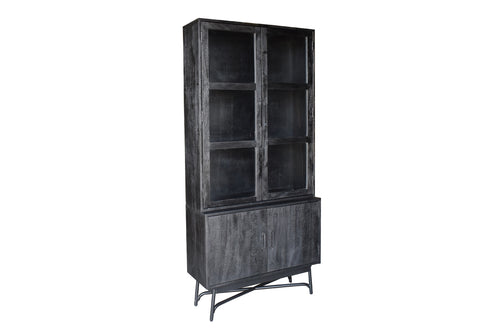 Giga Meubel Vitrinekast Romee - Mangohout - Zwart - 100x38x220cm - vtwonen shop