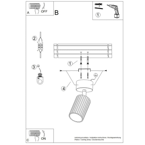 Sollux Lighting Plafondlamp KARBON 1 bruin - 7x7x18cm