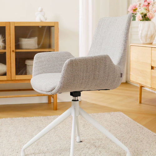 Nolon Nola-Eef Eetkamerstoel Beige Gemêleerd - Draaibaar Wit Onderstel - vtwonen shop