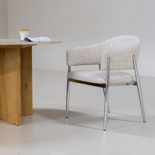 DÉJA Living Eetkamerstoel Dénia - Beige/Chrome Stof - Set van 2 - vtwonen shop