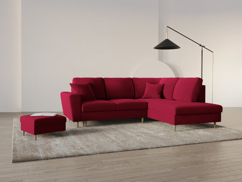 Cosmopolitan Design Converteerbare hoekbank rechts met opbergdoos Kyoto 5-zits, flueel rood - 194x243x88cm
