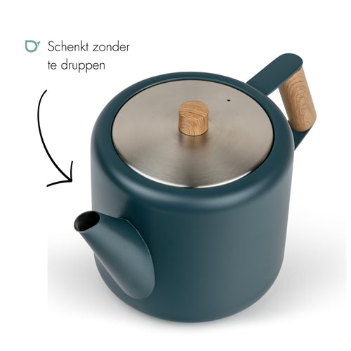 Bredemeijer - Dubbelwandige theepot Duet Design Boston - 1,1 liter - RVS - Blauw - vtwonen shop